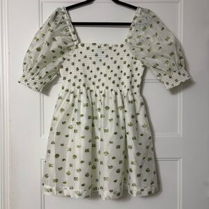 Hill House White and Green Mini Dress